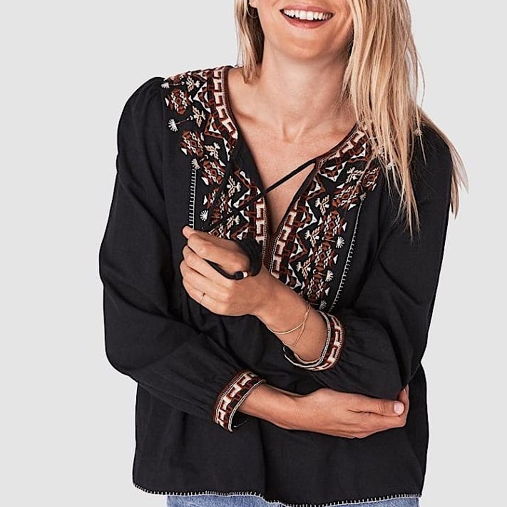 Faherty Fall Flock Embroidered Blend Blouse, NEW